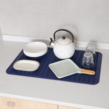 Silicone Dish Drying Mat for Multiple Usage,Easy clean,Eco-friendly,Heat-resistant Silicone Mat for Kitchen Counter or Sink,Refrigerator or Drawer Liner Navy Blue 3XL 28 inches x 18 inches