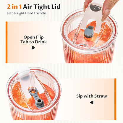 20oz Iced Coffee Cups with Lids, Glass Coffee Cups with Lids and Straws | Clear - Image 9