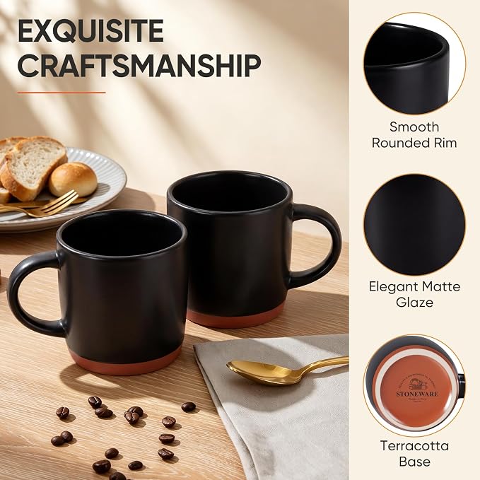 E-far Ceramic Coffee Mug Set of 4, 12oz Stoneware Coffee Cup - Image 3