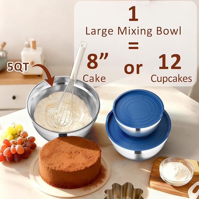 9 Pack Mixing Bowls with Airtight Lids Set, Stainless Steel Mixing Bowls with - Image 6