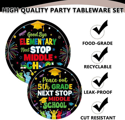 EUOYUFO 96Pcs 5th Grade Graduation Paper Plates Napkins Forks Peace Out Fifth - Image 4