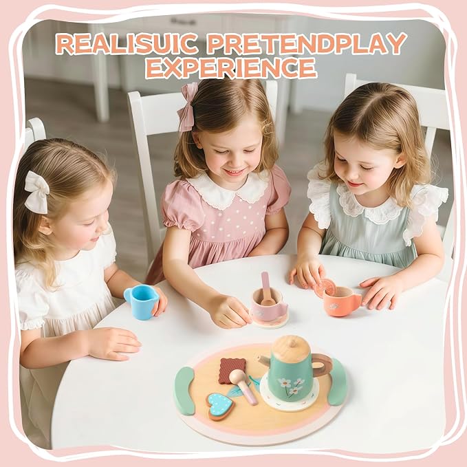 Tea Party Set for Little Girls Birthday Gift Pretend Play Food Princess Toy | - Image 7