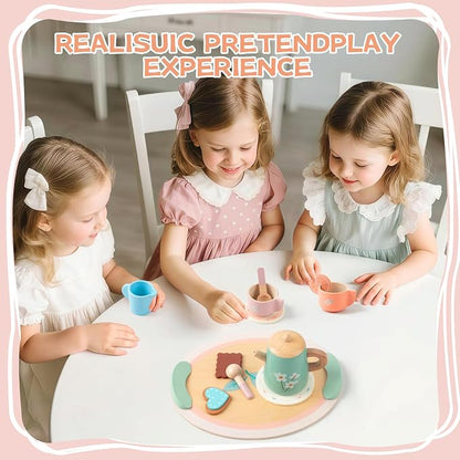 Tea Party Set for Little Girls Birthday Gift Pretend Play Food Princess Toy | - Image 7