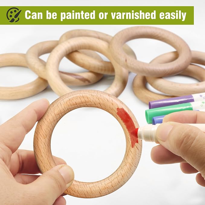 FoDau770 10pcs Natural Beech Wooden Rings, Unfinished Solid Wood Rings Heavy - Image 6