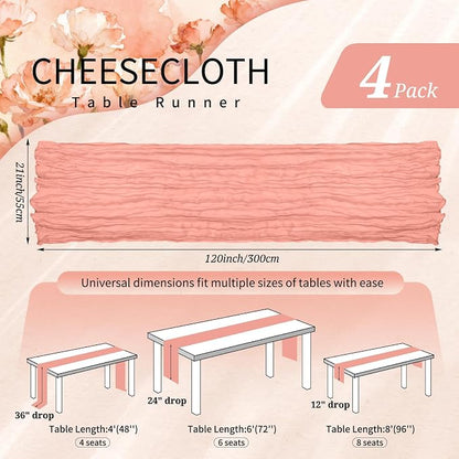 4 Pack Cheesecloth Table Runner 10FT Coral Table Runner Boho Gauze Cheese Cloth - Image 2