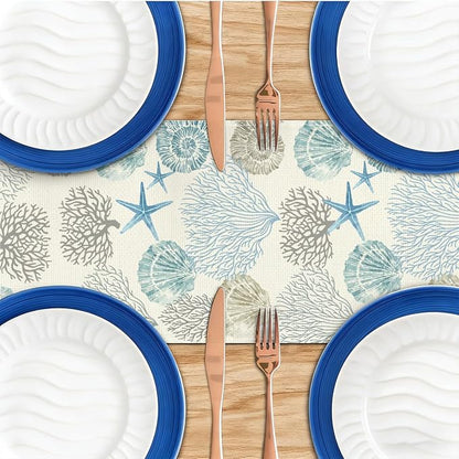 Coastal Decor Runner Linen Blue Teal Summer Beach Nautical Table Runners | - Image 4