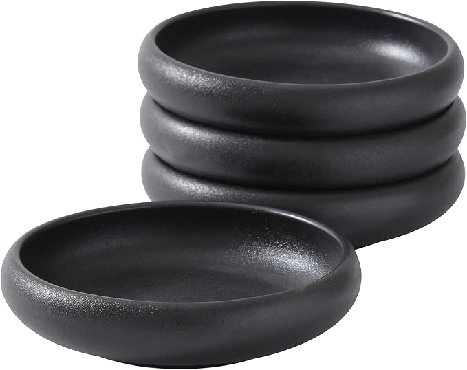 Uaral Japanese Salad Plate, Stoneware Black Plate Set, Appetizer Plates Set of 4 by Uaral