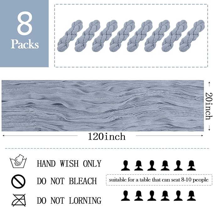 8 Pack Dusty Blue Cheesecloth Table Runner 20 x 120 inch Gauze Table Runners 10 - Image 2