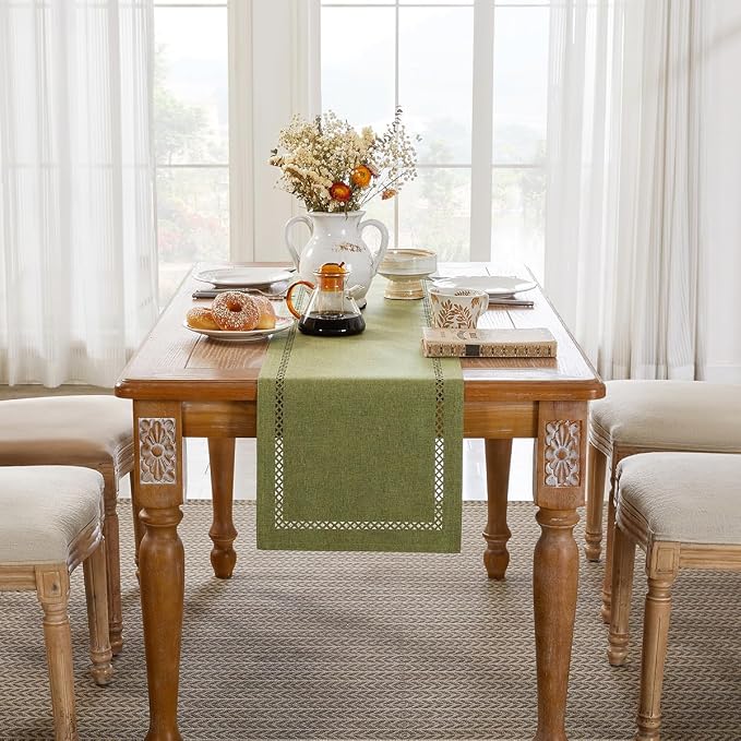 Rustic Burlap Table Runner, Sage Green Table Runners 72 inches Long | Double - Image 4