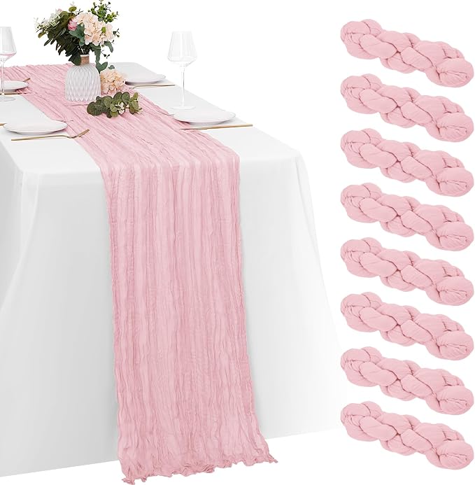 8 Pack Light Pink Cheesecloth Table Runners 20x120 Inch Gauze Table Runner by Yorcari