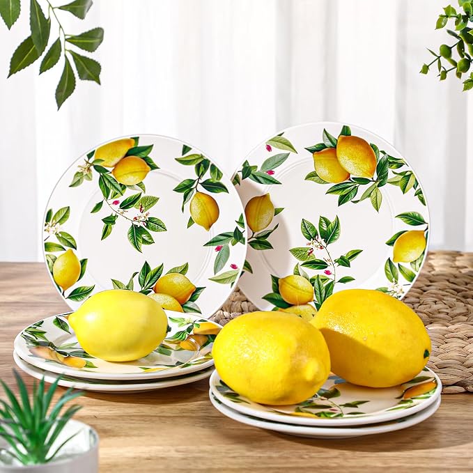 Honeydak 6 Pcs 6 Inch Ceramic Plates Lemon Dreams Ceramic Plates Yellow Dinner - Image 5