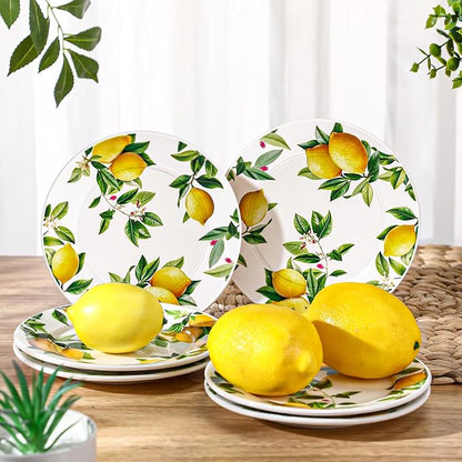 Honeydak 6 Pcs 6 Inch Ceramic Plates Lemon Dreams Ceramic Plates Yellow Dinner - Image 5