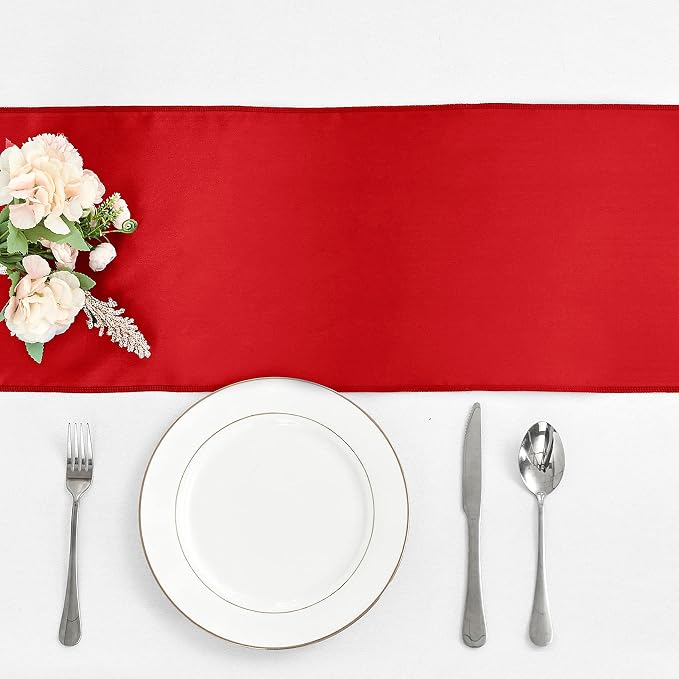 4-Pack Red Satin Table Runner 12 x 108 Inch Long Bright and Smooth Silk Fabric - Image 2