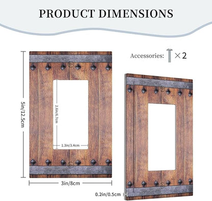 Outlet Covers Rustic Farmhouse Barn Door Vintage Wood 1 Gang Wall Plate Single Rocker Light Switch Cover Decorative GFCI Receptacle Electrical Switchplate for Bathroom Cabin Decor（2 Pack）
