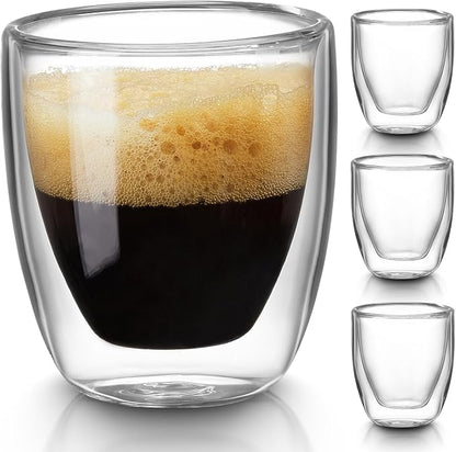 Gencywe Double Walled Espresso Cups Set of 4, 3 Ounce Clear Expresso Coffee Mugs by Gencywe