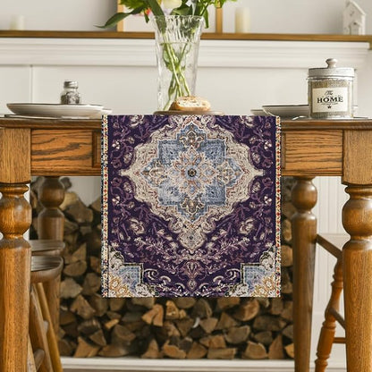 Artoid Mode Boho Bohemia Style Purple Table Runner, Country Rustic Farmhouse - Image 2
