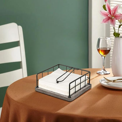 YINMIT Flat Napkin Holder for Table Wood, Rustic Metal Square Napkin Holder - Image 3