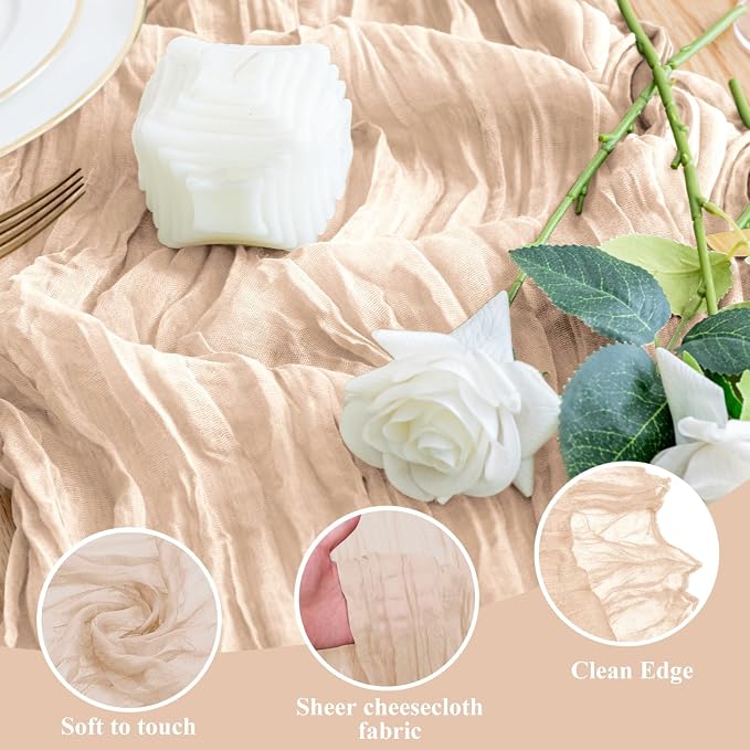 Cheesecloth Table Runner Beige 10FT Boho Gauze Runner, 2 Pack | 120 Inch Cheese - Image 3