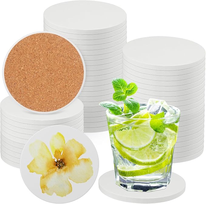 GNIEMCKIN 50 Pieces 3.54 Inch Round Blank Ceramic Coasters, Unglazed Ceramic by GNIEMCKIN