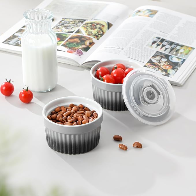 vancasso 6 oz Ramekins with Lid, Porcelain Creme Brulee Souffle Dishes - Image 7