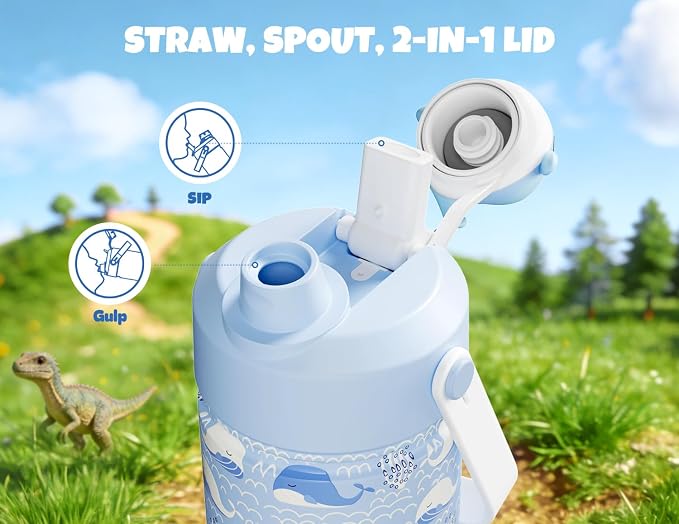 POWCAN 12 oz Kids Water Bottle for School: 2-in-1 Straw Spout Lid - Image 3