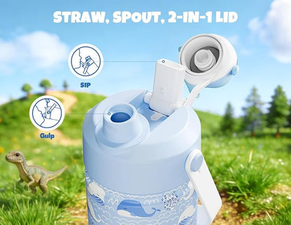 POWCAN 12 oz Kids Water Bottle for School: 2-in-1 Straw Spout Lid - Image 3