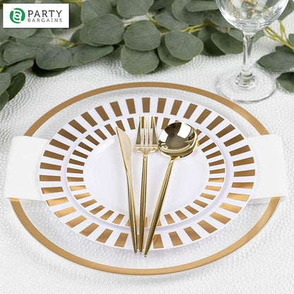 PARTY BARGAINS 13-Inch Charger Plates - 48 Pack, Clear Gold Rim, Heavy-Duty Disposable Chargers for Elegant Dining - Ideal for Weddings and Formal Events