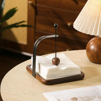 Napkin Holder with Wooden Base and Black Metal Frame, Modern Style - Image 8