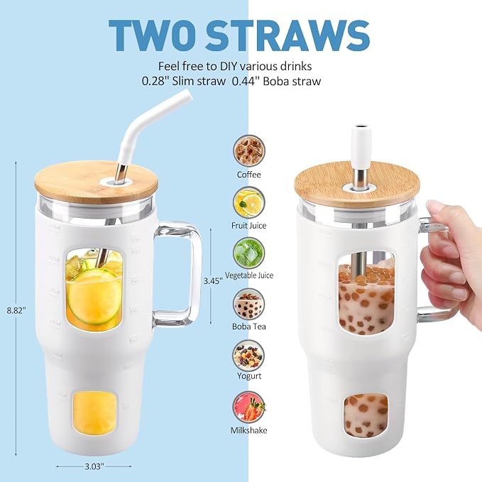 WINSA Glass Tumbler with Straw and Lid, 32 oz Glass Cup with Handle, Glass - Image 4