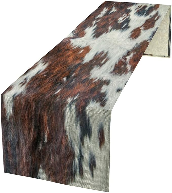 Cow Skin Print Table Runner, Rustic Cottage Country Farm Animal Fur Skin by SHElifestyle