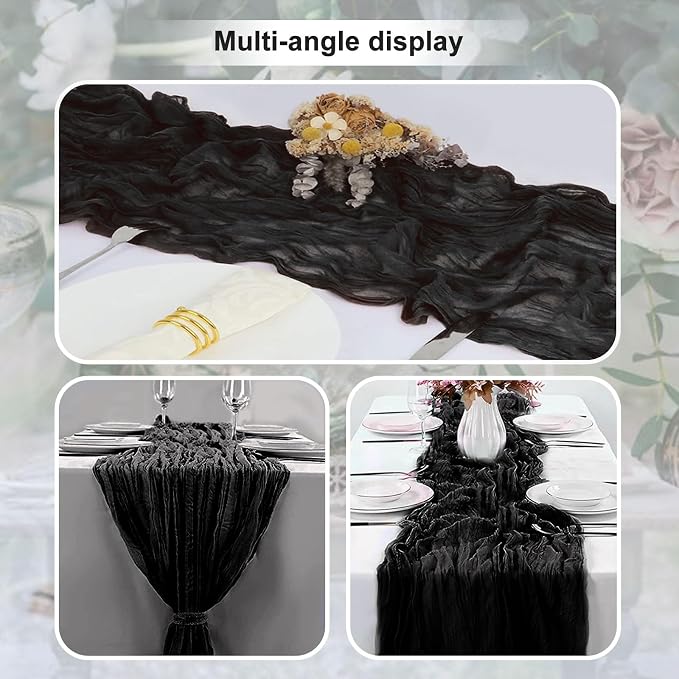 6 Pack Black Cheesecloth Table Runner 35x120 Inch 10Ft Rustic Gauze Cheese - Image 5
