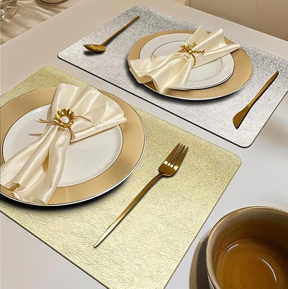Semi-Gloss Soft Faux Leather Table Mats Set of 6, Thick Vinyl Placemats Set of 6 - Image 2