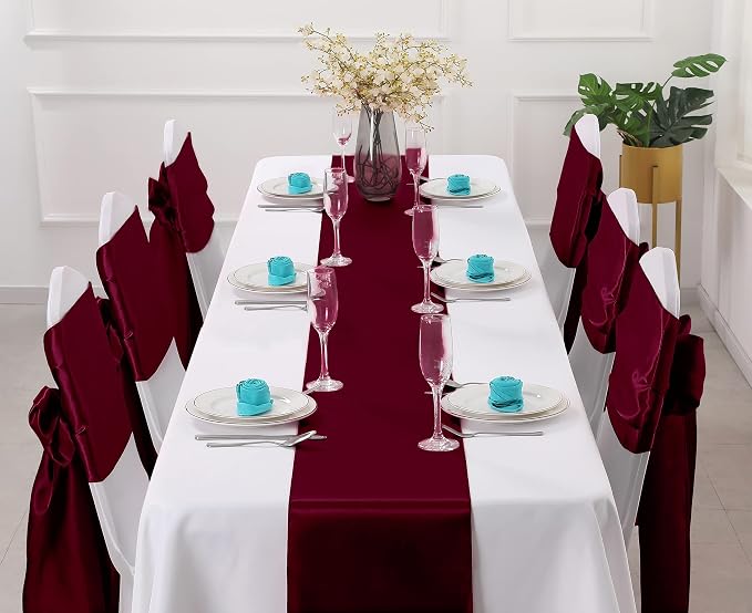 Horbaunal 24 Pack Burgundy Satin Table Runner 12 x 108 Inch | Smooth Table - Image 2