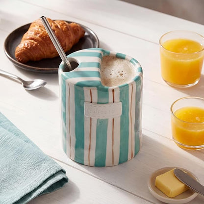 1 Pack Ceramic Coffee Mug with Sip Hole Espresso Cup 10oz with Straws Retro - Image 6
