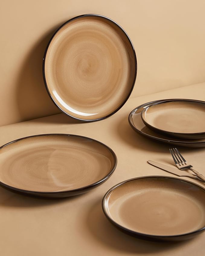 Santorini Mist Terracotta Reactive Glaze Plates and Bowls Sets, Stoneware - Image 6