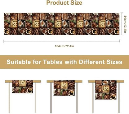 Coffee Theme Table Runner, Rustic Coffee Time Cafe Cup Latte Cappuccino Tea - Image 5