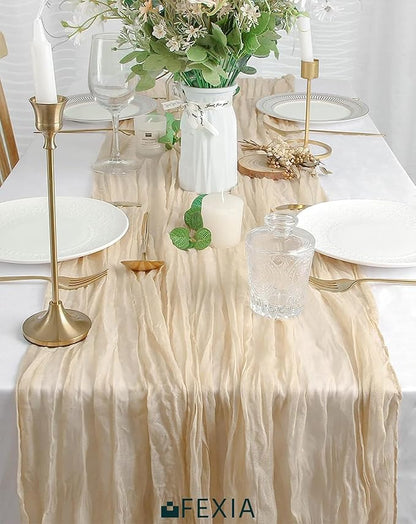 Beige Cheesecloth Table Runner Gauze Rustic Boho Party Decoration | 35x120 - Image 5