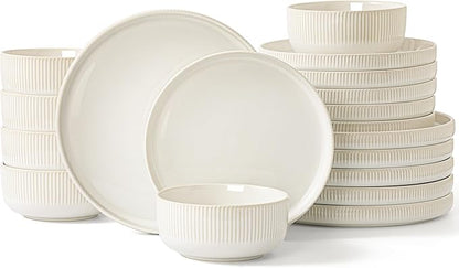 Dinnerware Sets, 18 Pieces Stoneware Plates and Bowls Set, Reactive Glaze Ceramic Dishes Set Scratch Resistant, Kitchen Dinner Set Dishwasher & Microwave Safe, Service for 6