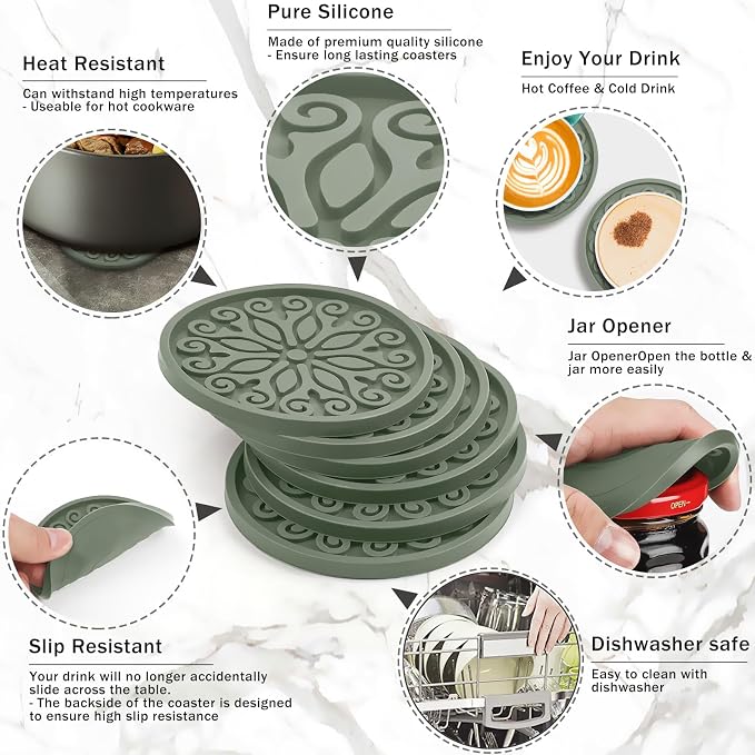 Coasters for Drinks, Resistant Reusable Silicone Coasters - Image 6