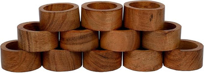 Handmade Acacia Wood Napkin Ring Set of 12 by Samhita