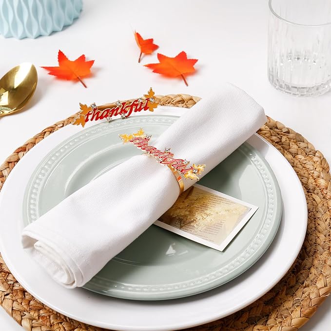 Thanksgiving Napkin Rings Set of 8, Thankful Napkin Rings - Image 2