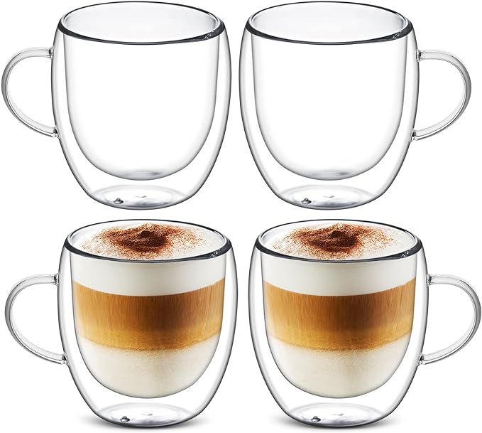 Sorfity Cappuccino Glass Mugs, Cappuccino, Tea Bag by Sorfity