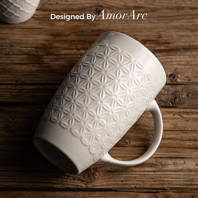 AmorArc 20 oz Large Coffee Mugs Set of 6, Tall Ceramic Coffee Cups-Beige | 3 - Image 4