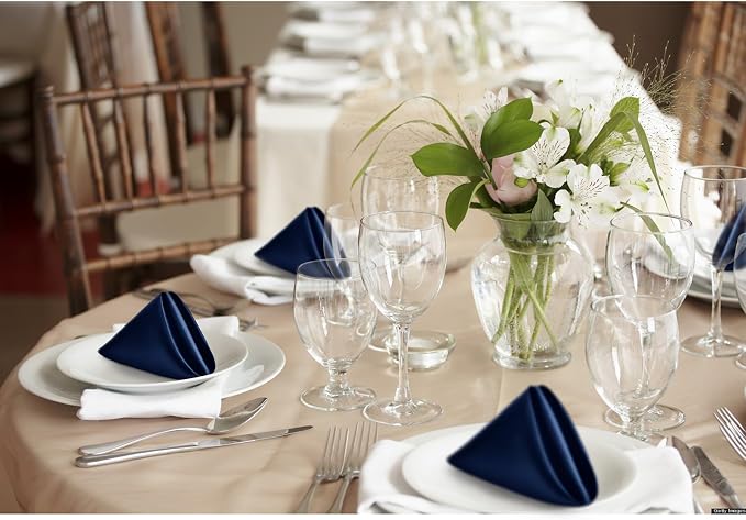 P Pothuiny 24 Pcs Navy Blue Satin Napkins 17 x 17 Inch, Satin Cloth Napkins | - Image 7