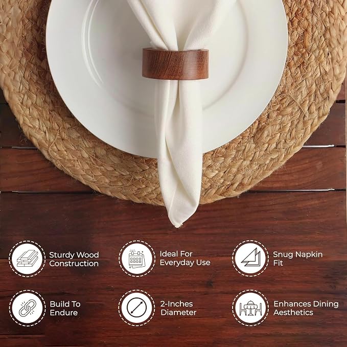 Ramkudi Stylish Brown Napkin Rings Set of 12 | Wooden Napkin Holder - Image 3