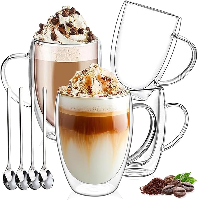 DINGPAI 15 oz Double Walled Glass Coffee Mugs, Large Coffee Mug by DINGPAI