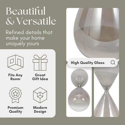 Galene Hourglass Decorative Object – Small Glass Teardrop Silhouette Modern Home Decor Accent – Shelf Styling & Coffee Table Decor for Office & Living Room – 20", Grey