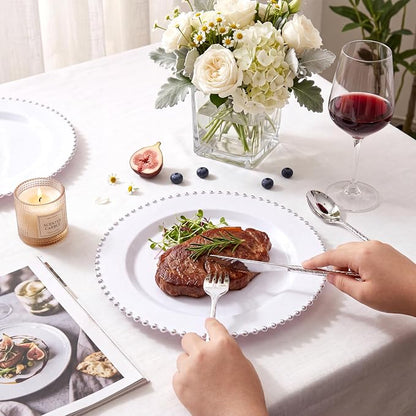100Pcs White Plastic Dinner Plates Beaded Silver Plastic Plate Set | Heavy Duty - Image 5