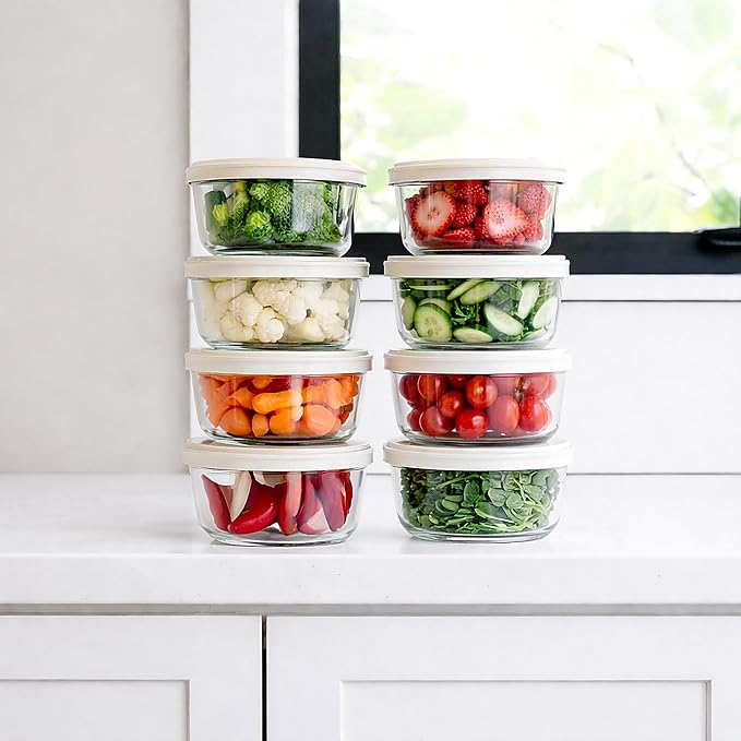 16-Piece Glass Food Storage Containers Set | 1-Cup, Leakproof | Microwave - Image 2