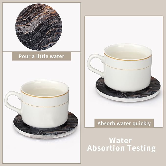 6 Pcs Black Ceramic Stone Modern Coasters - Image 6